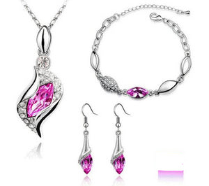 Silver plated crystals adjustable necklace earring and bracelet set