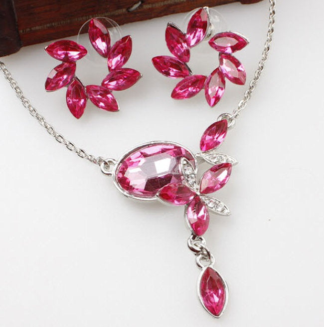 Necklace & Earring Burgundy Red Crystal Set