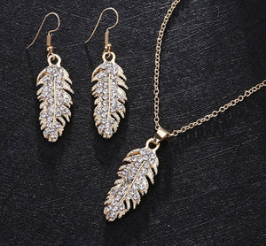 Necklace and Earring Rhinestone Feather Set