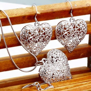 Necklace and Earring Filigree Heart Set