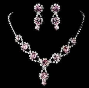 Necklace & Earring Rhinestone Clear Crystal Tear Drop Adjustable Bridal Set
