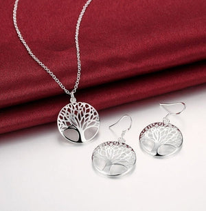 Silver Plated Tree of Life Necklace and Earring Set