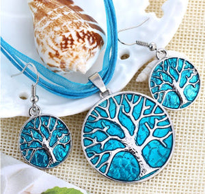 necklace set tree of life bright blue