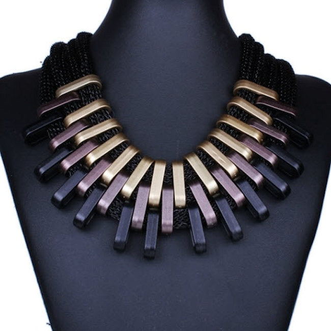 Tri-Color Multi-Layer Adjustable Statement Necklace