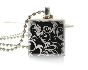 necklace scrabble tile black and wilver