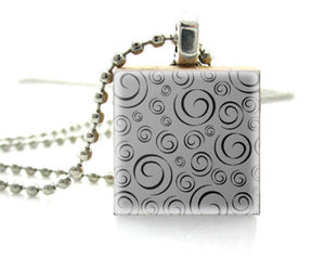 necklace scrabble tile gray swirl