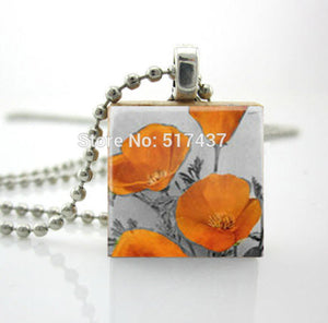 necklace scrabble tile orange flower