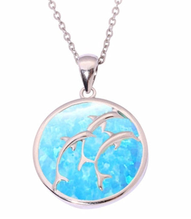 Necklace Dolphin in Blue Opal Circle