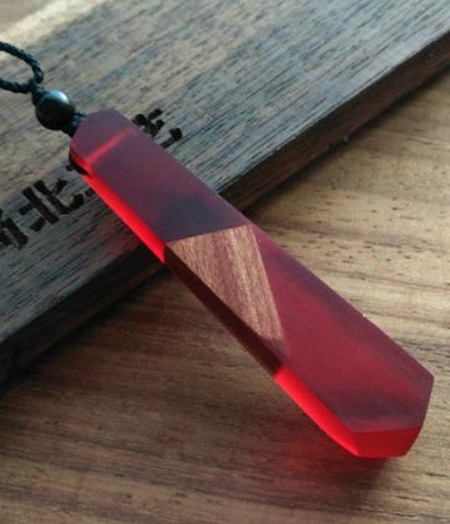 Red Resin and Wood Necklace