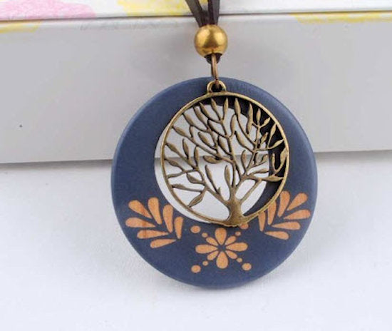 necklace wood and brass