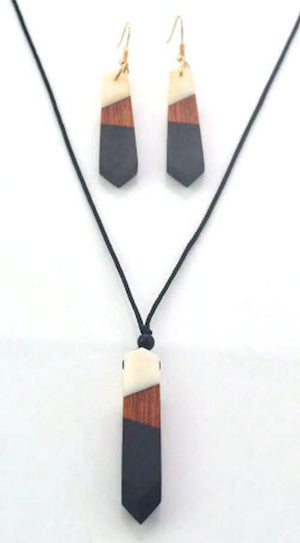 necklace earring set resin and wood