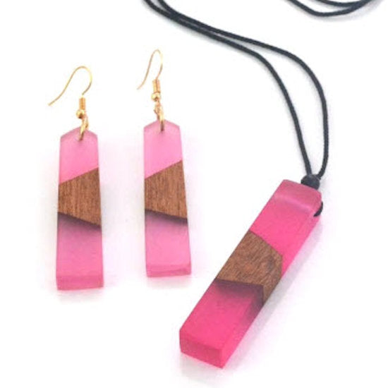 Resin and Wood Necklace and earring set