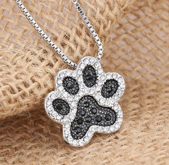 rhinestone paw print necklace