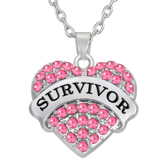 Necklace Pink Pave Heart Breast Cancer Awareness Survivor 