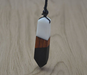White and black wood and resin necklace
