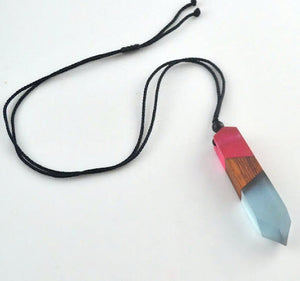 Wood with pink and turquoise resin necklace