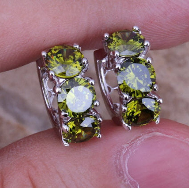 Green Gemstone .925 Sterling Hoop Earrings