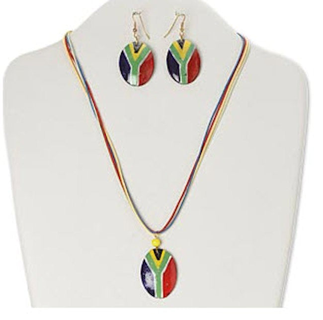 painted wood necklace and earring set
