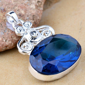 sterling silver blue oval crystal