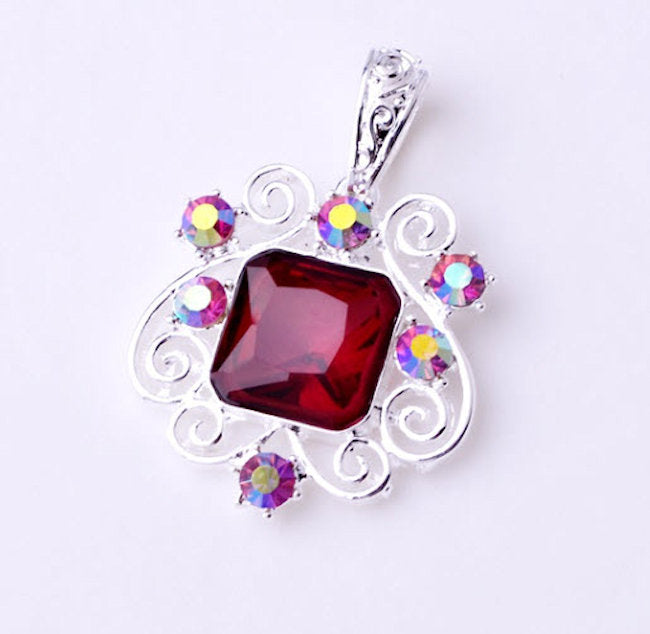 Pendant .925 Sterling Silver with Square and round Ruby Zirconia
