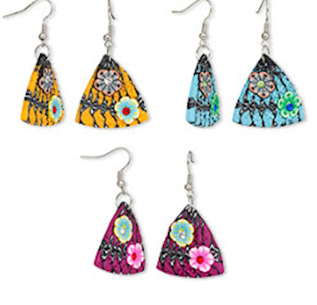 earrings polymer clay triangle flowers