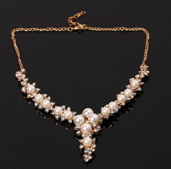necklace pearl and rhinestones