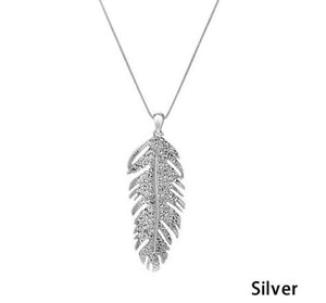 Feather Silver Rhinestone Necklace
