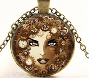 Steampunk Necklace Gears and ladies face