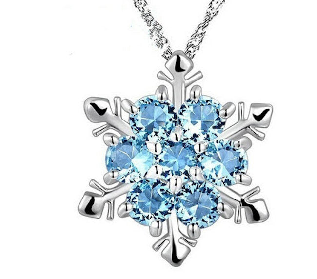 Aquamarine Snowflake Pendant Sterling Silver Necklace