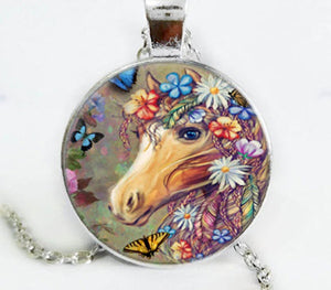 Unicorn Photo Silver Cabochon Pendant Necklace