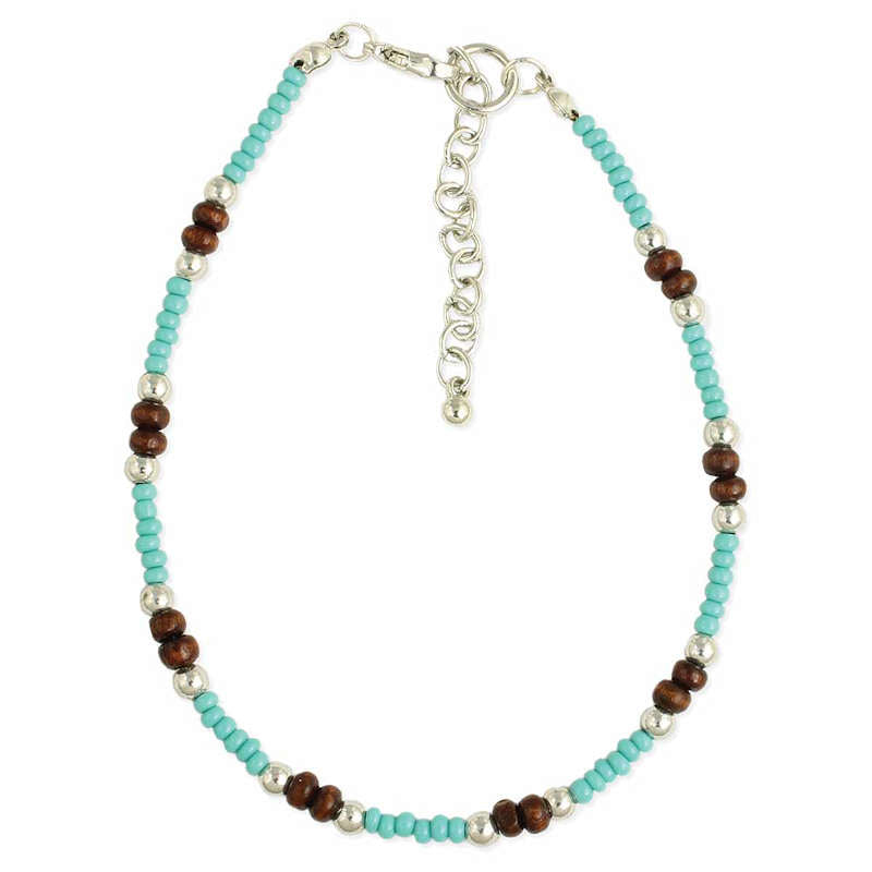 Turquoise & Wood Bead Anklet