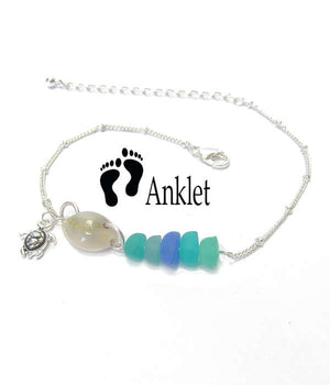 Sea Glass and Turtle Ankle Bracelet