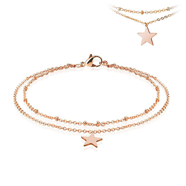 Anklet - Star Dangling Charm Rose Gold Stainless Steel 