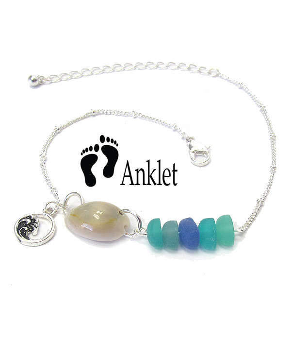 Sea Glass Anklet with Wave
