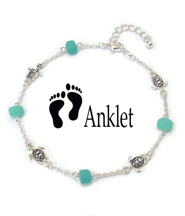 Turtle and Sea Glass Anklet