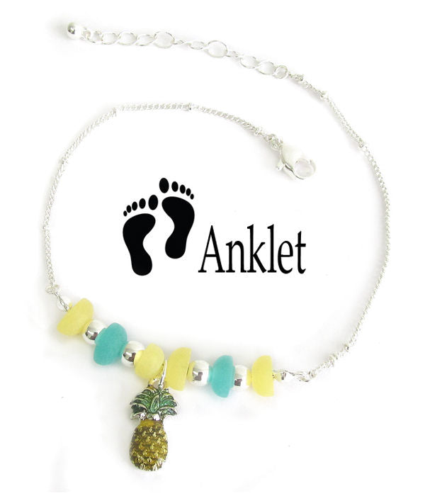 Pineapple Sea Glass Ankle Bracelet