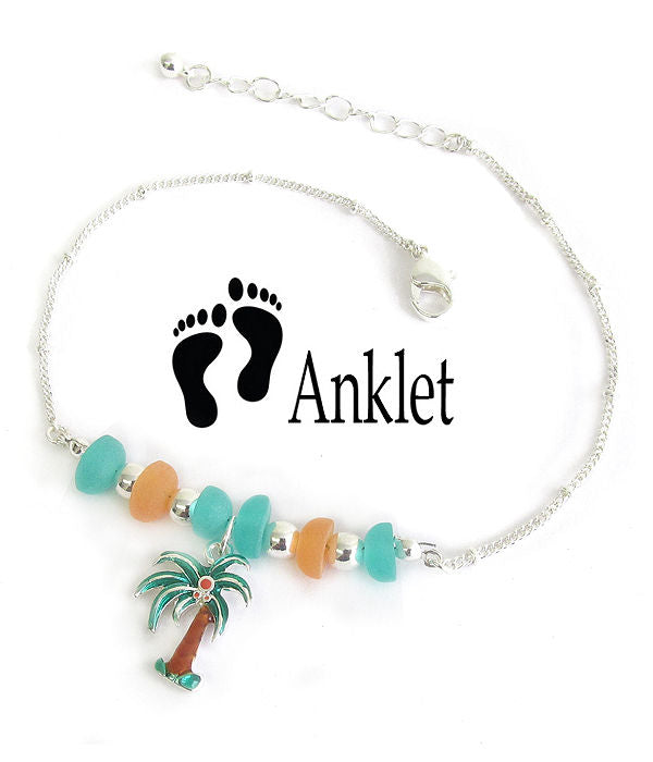 Palm Tree Sea Glass Ankle Bracelet