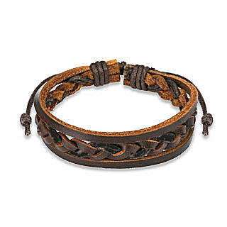 Leather Bracelet with Double Strings Weaved Center