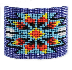 Wide woven Blue beaded bracelet with southwest design