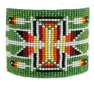 Green Wide woven beaded bracelet