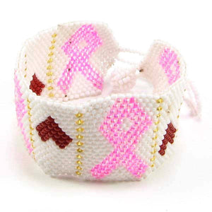 Seed Bead white breast cancer awarenss bracelet