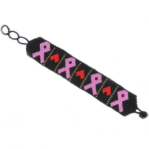 Pink Ribbon Breast Cancer Awareness Bracelet - Seed Beaded