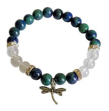 Bracelet with Chrysolcolla and Quartz Crystal with Dragonfly Charm