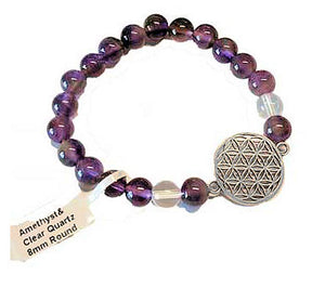 Amethyst and Quartz Bracelet with Flower of Life