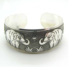 Elephant Tibetan Silver Cuff Bracelet