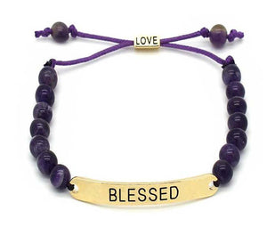 Amethyst Bracelet says Blessed