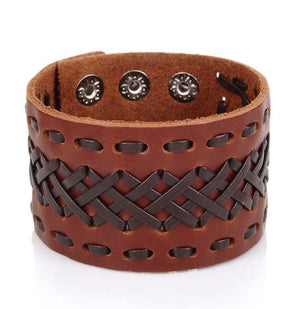 Wide Leather Bracelet Brown Cuff 