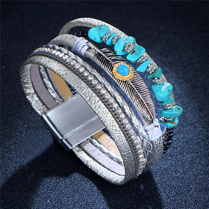 Turquoise and Feather multilayer bracelet