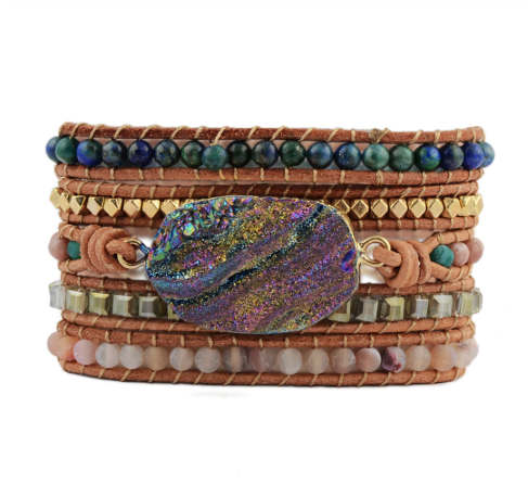 Rainbow Galaxy Quartz Handmade Wrap Bracelet