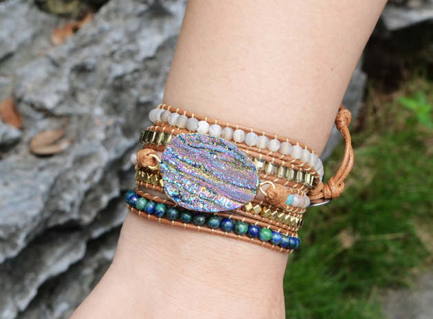 Rainbow Galaxy Quartz Handmade Wrap Bracelet